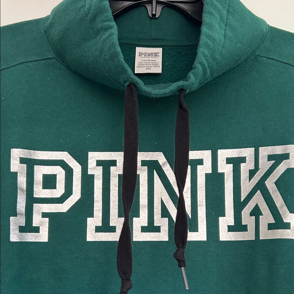PINK Victoria's Secret Dark Green Cowl Neck Sweatshirt - Picture 2 of 7